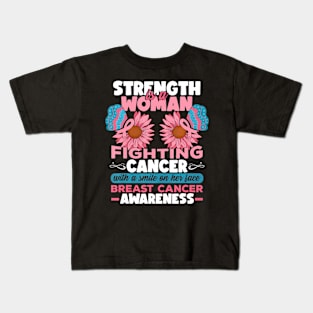 Strength Is A Woman Fighting Breast Cancer Kids T-Shirt